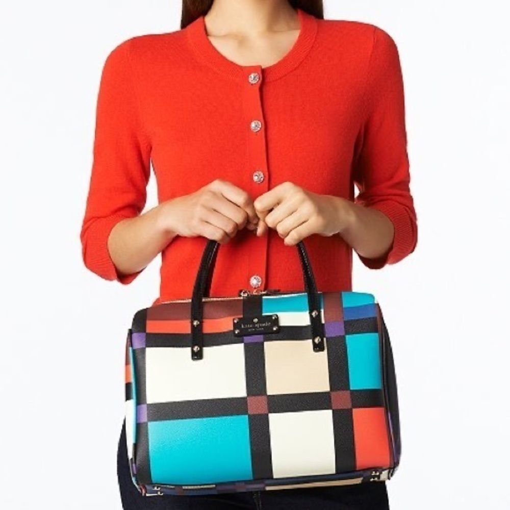 Kate Spade Perry Street Shawna handbag colorblock handbag leather plaid
